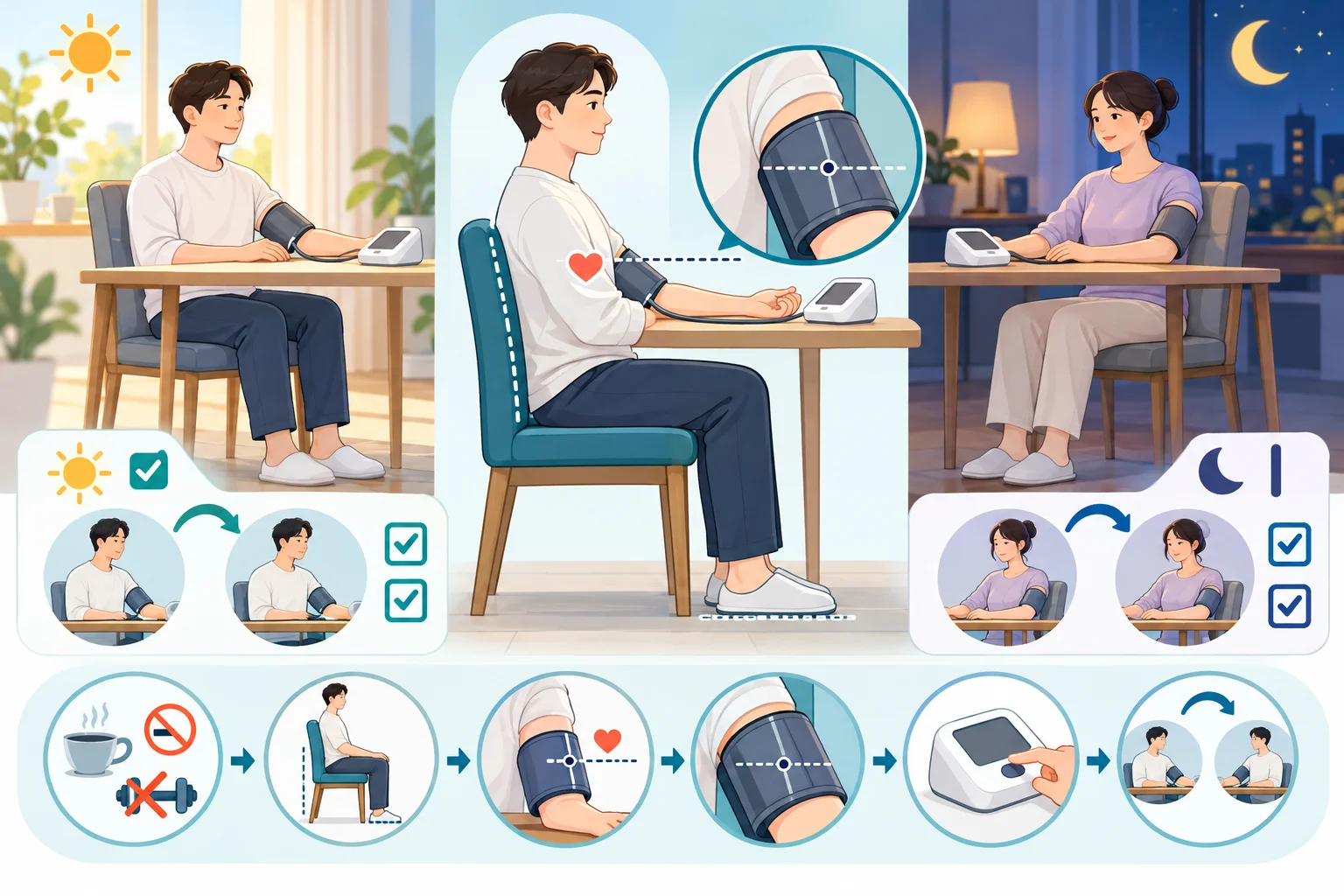 병원과 집에서 고혈압 수치가 다르다면: 가정혈압 측정·기록과 백의·가면 구분 본문 이미지