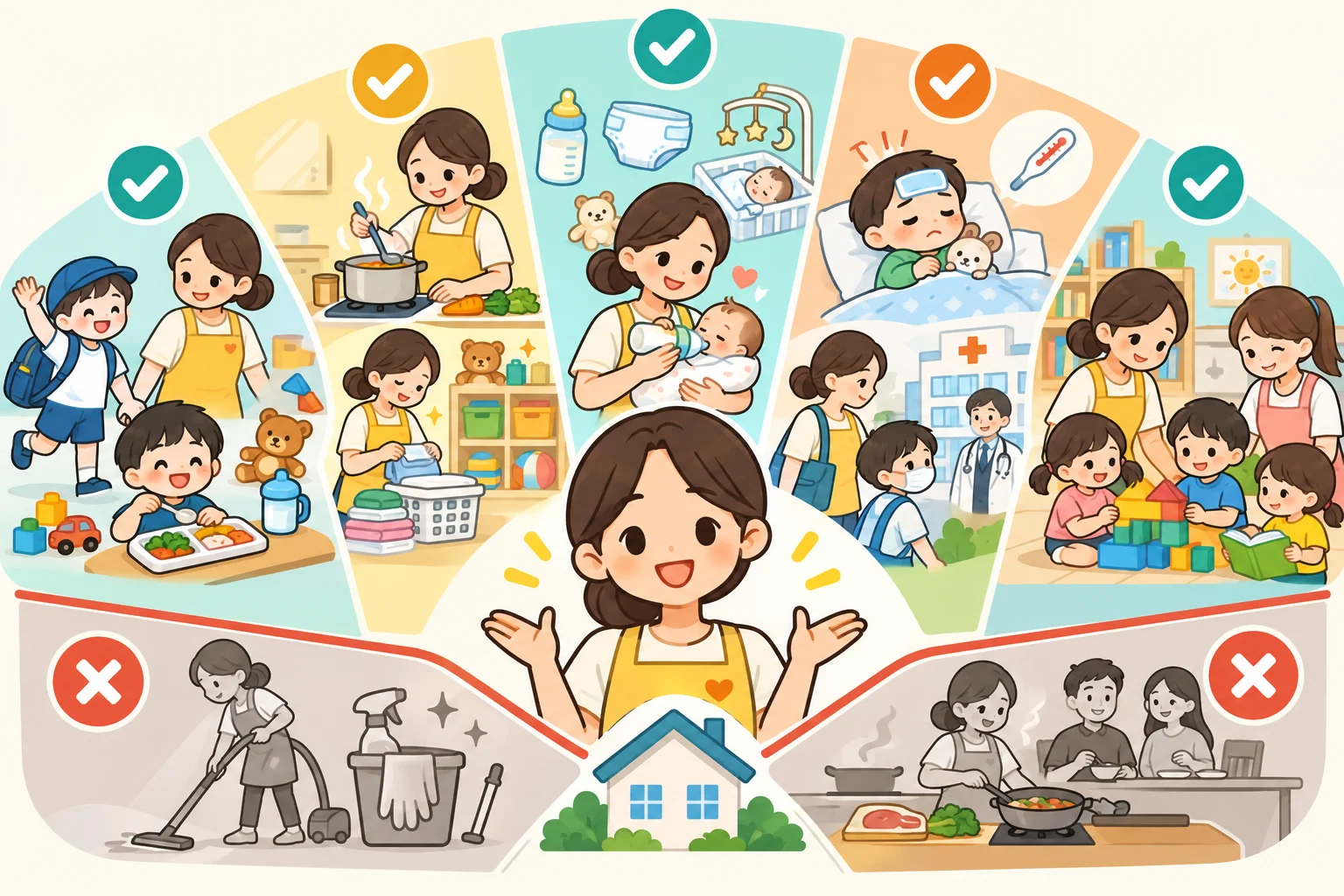 가사도 모두 맡는 것은 아니다: 아이돌봄사 서비스별 업무와 안전·신고 의무 본문 이미지